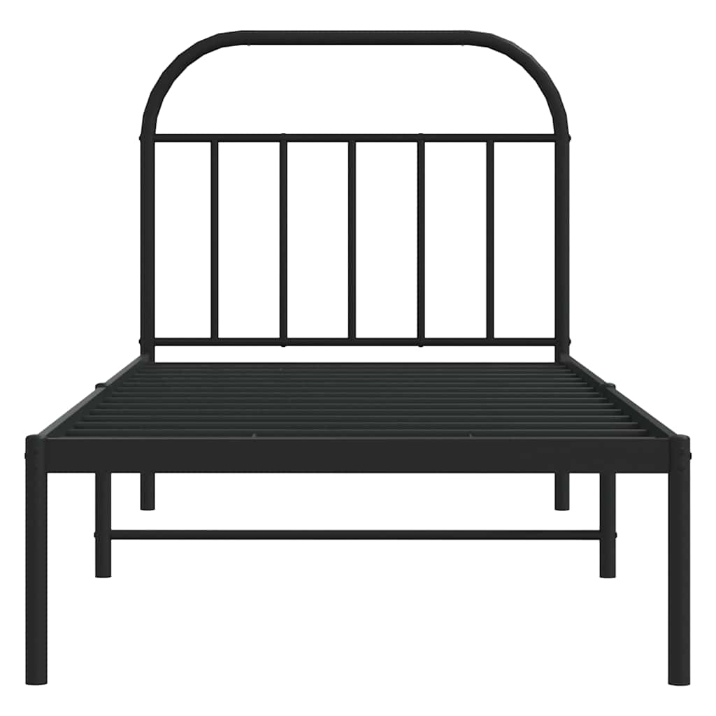 fekete fém ágykeret fejtámlával 90 x 200 cm