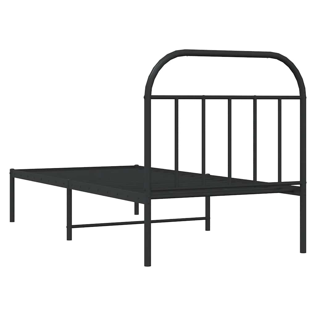 fekete fém ágykeret fejtámlával 90 x 200 cm