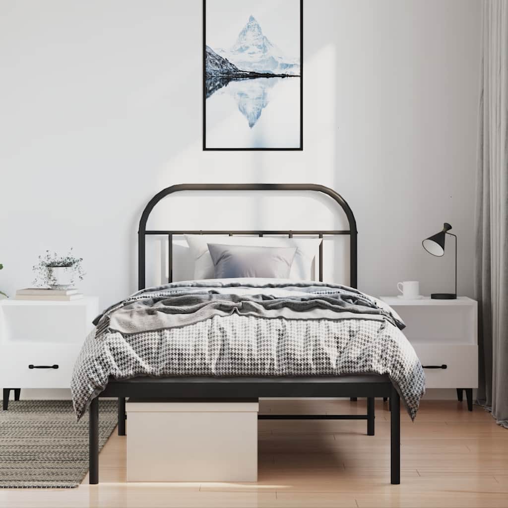 fekete fém ágykeret fejtámlával 100 x 190 cm