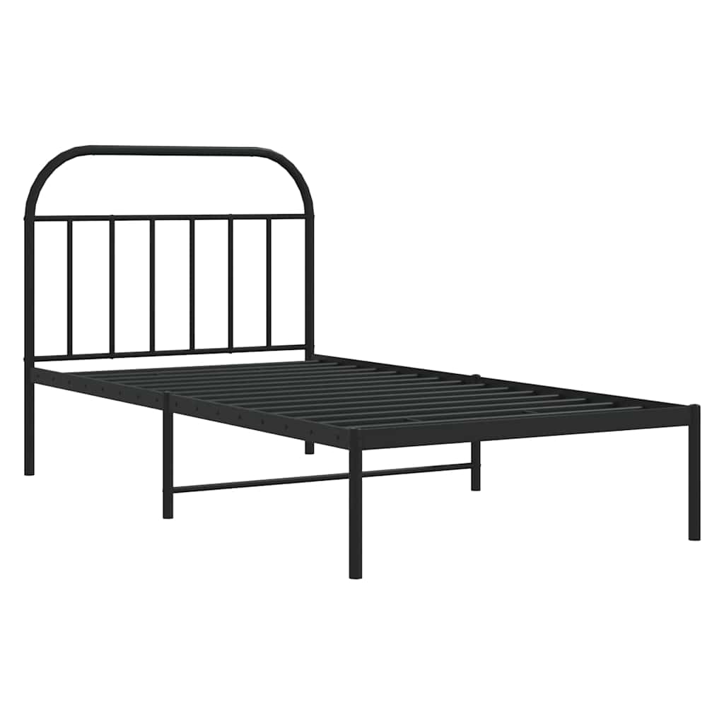 fekete fém ágykeret fejtámlával 100 x 200 cm