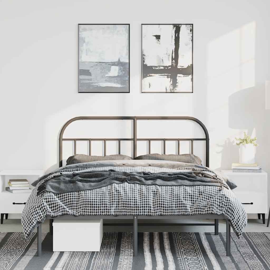 fekete fém ágykeret fejtámlával 150 x 200 cm