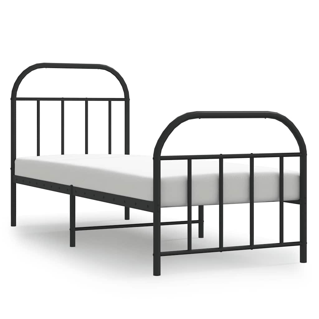 fekete fém ágykeret fej- és lábtámlával 75 x 190 cm
