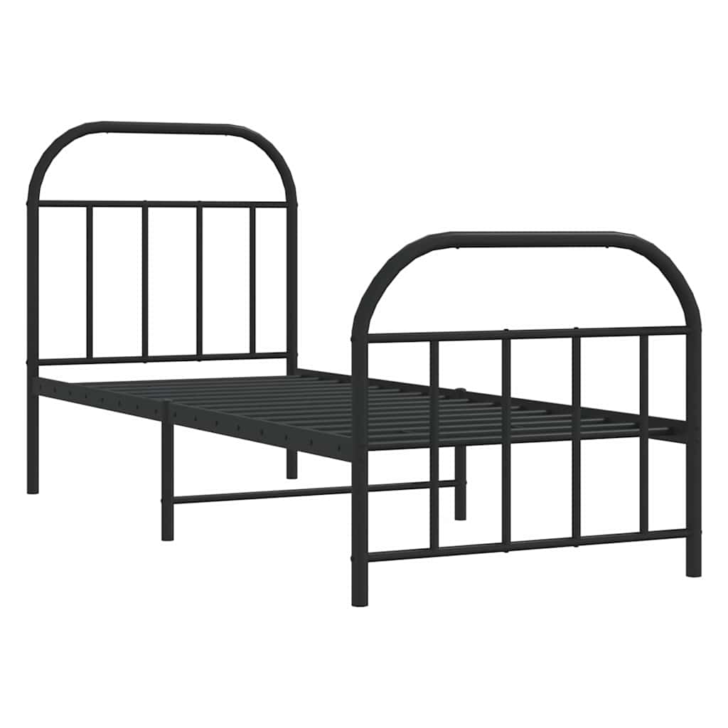 fekete fém ágykeret fej- és lábtámlával 75 x 190 cm