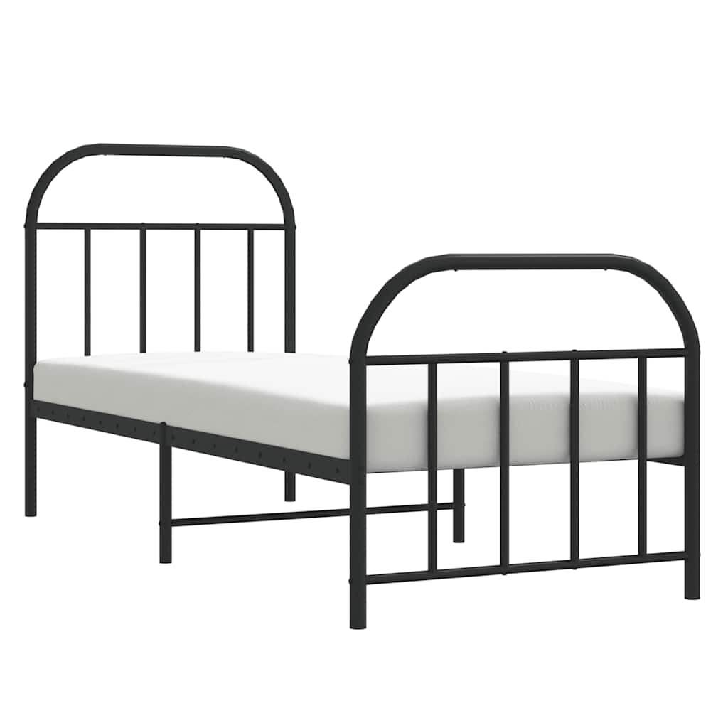 fekete fém ágykeret fej- és lábtámlával 75 x 190 cm
