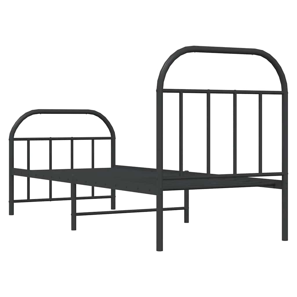 fekete fém ágykeret fej- és lábtámlával 75 x 190 cm