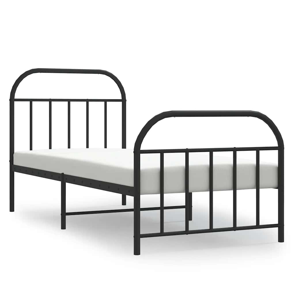 fekete fém ágykeret fej- és lábtámlával 90 x 190 cm