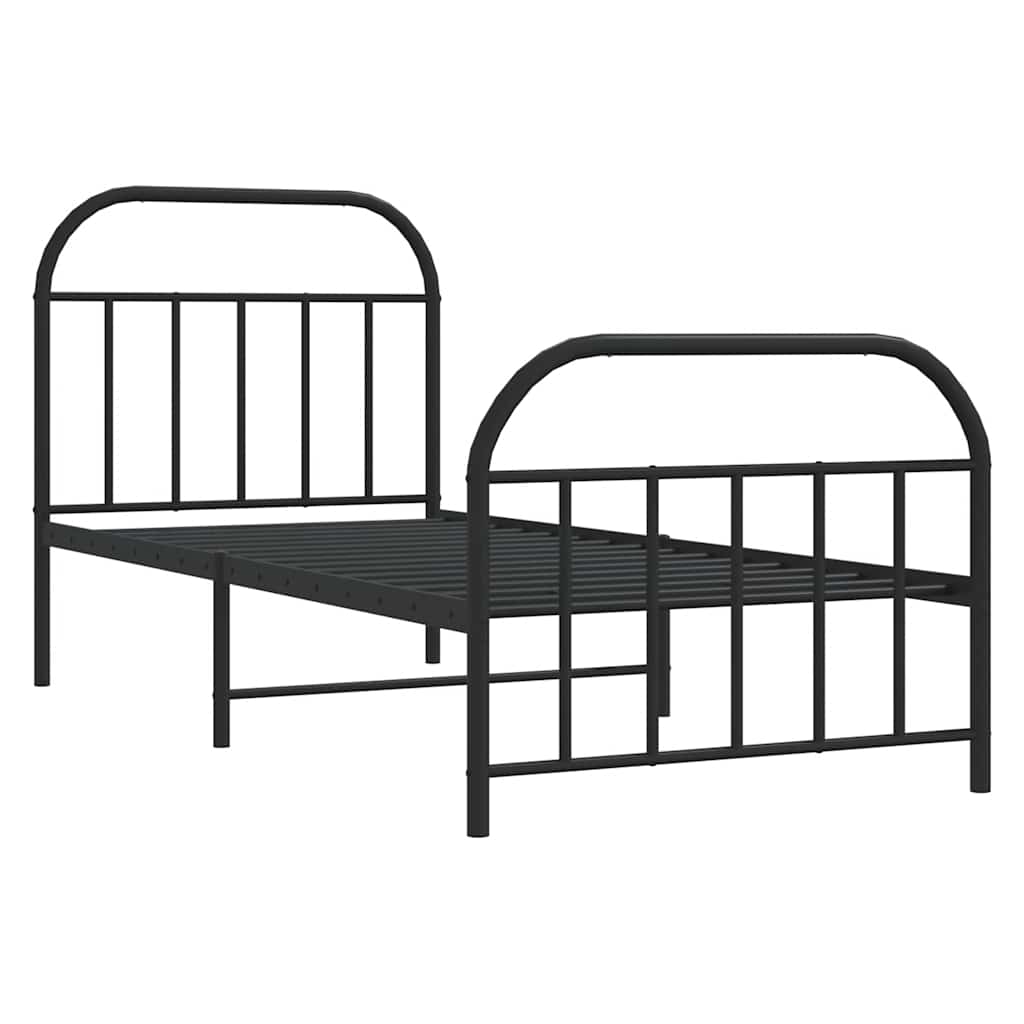fekete fém ágykeret fej- és lábtámlával 90 x 190 cm