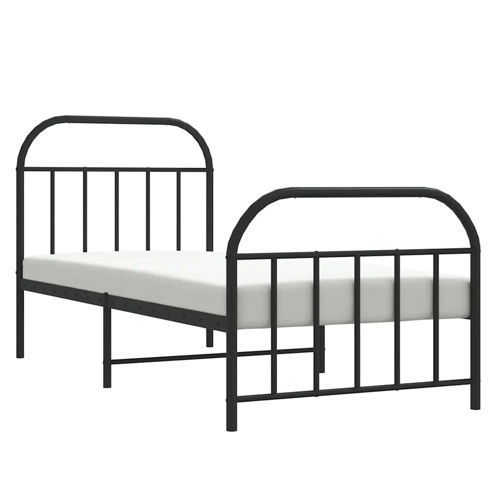 fekete fém ágykeret fej- és lábtámlával 90 x 190 cm
