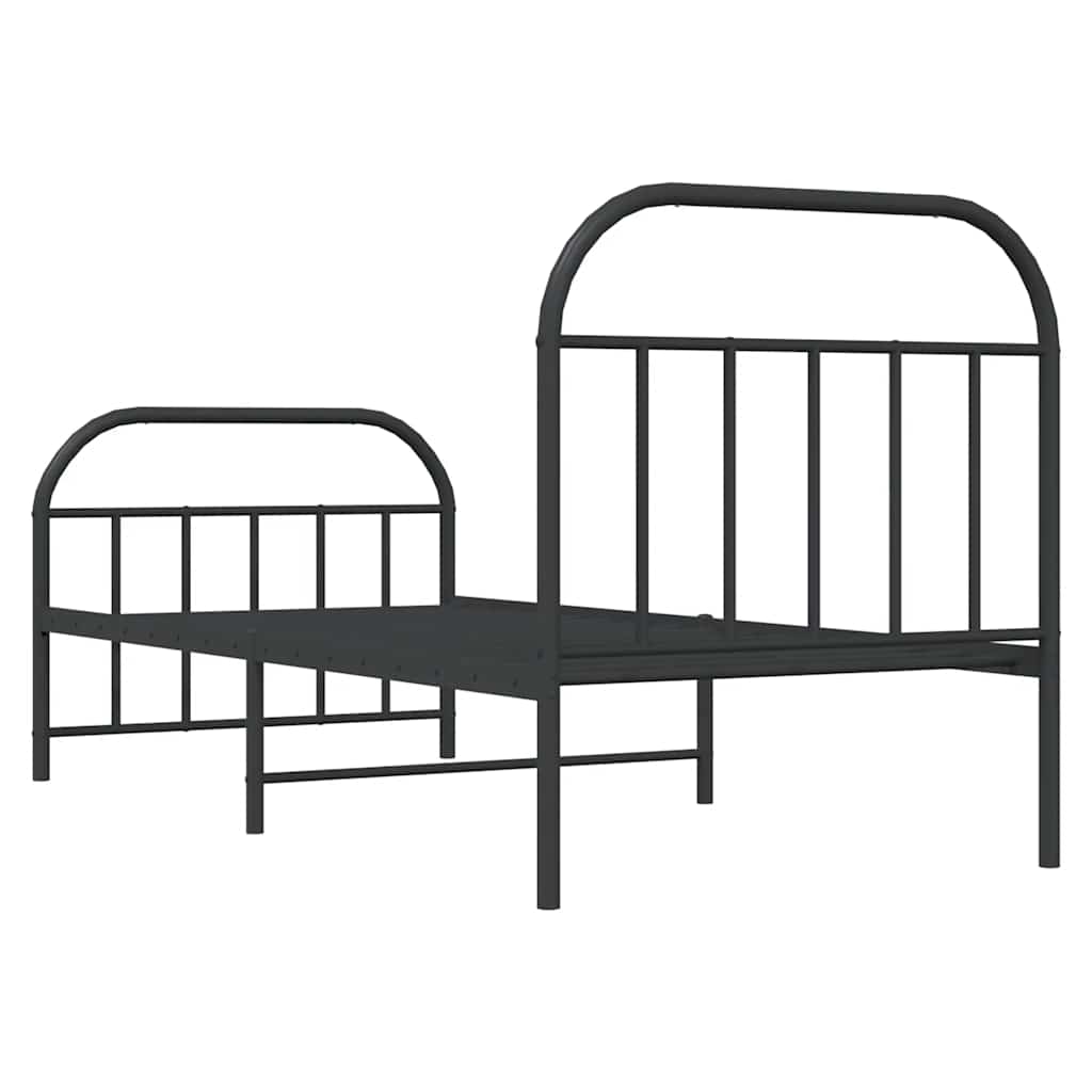 fekete fém ágykeret fej- és lábtámlával 90 x 190 cm