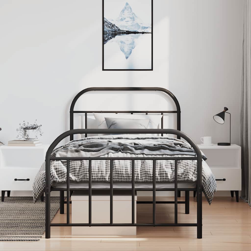 fekete fém ágykeret fej- és lábtámlával 100 x 200 cm