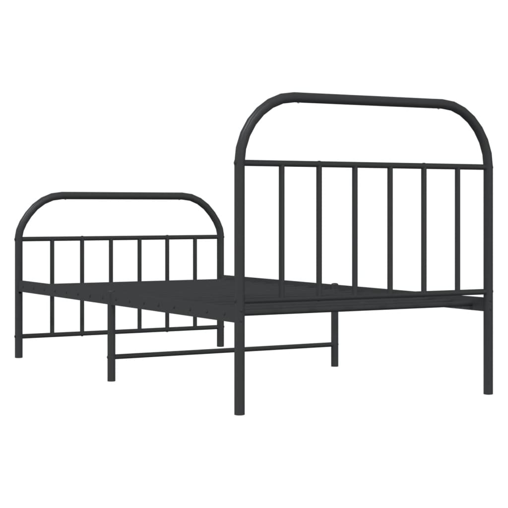 fekete fém ágykeret fej- és lábtámlával 107 x 203 cm