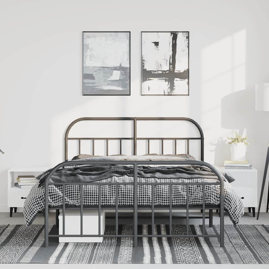fekete fém ágykeret fej- és lábtámlával 135 x 190 cm