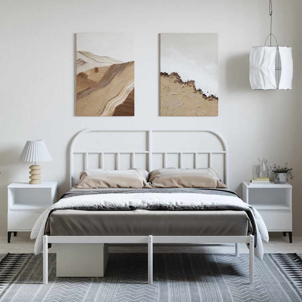 fehér fém ágykeret fejtámlával 150 x 200 cm