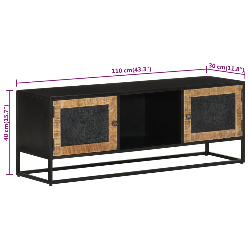 tömör mangófa és vas TV-szekrény 110 x 30 x 40 cm