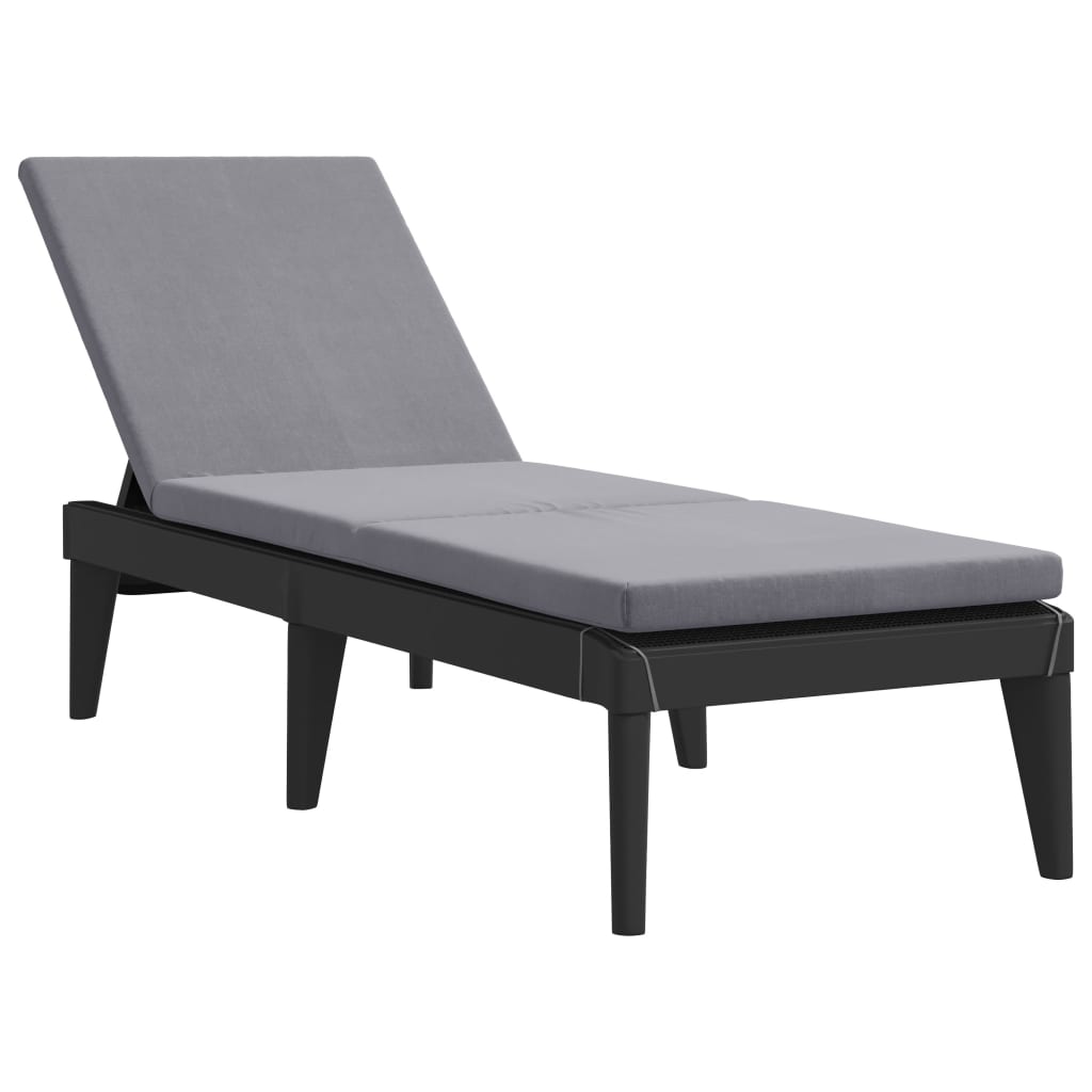 antracitszürke PP napozóágy párnával 186 x 60 x 29 cm