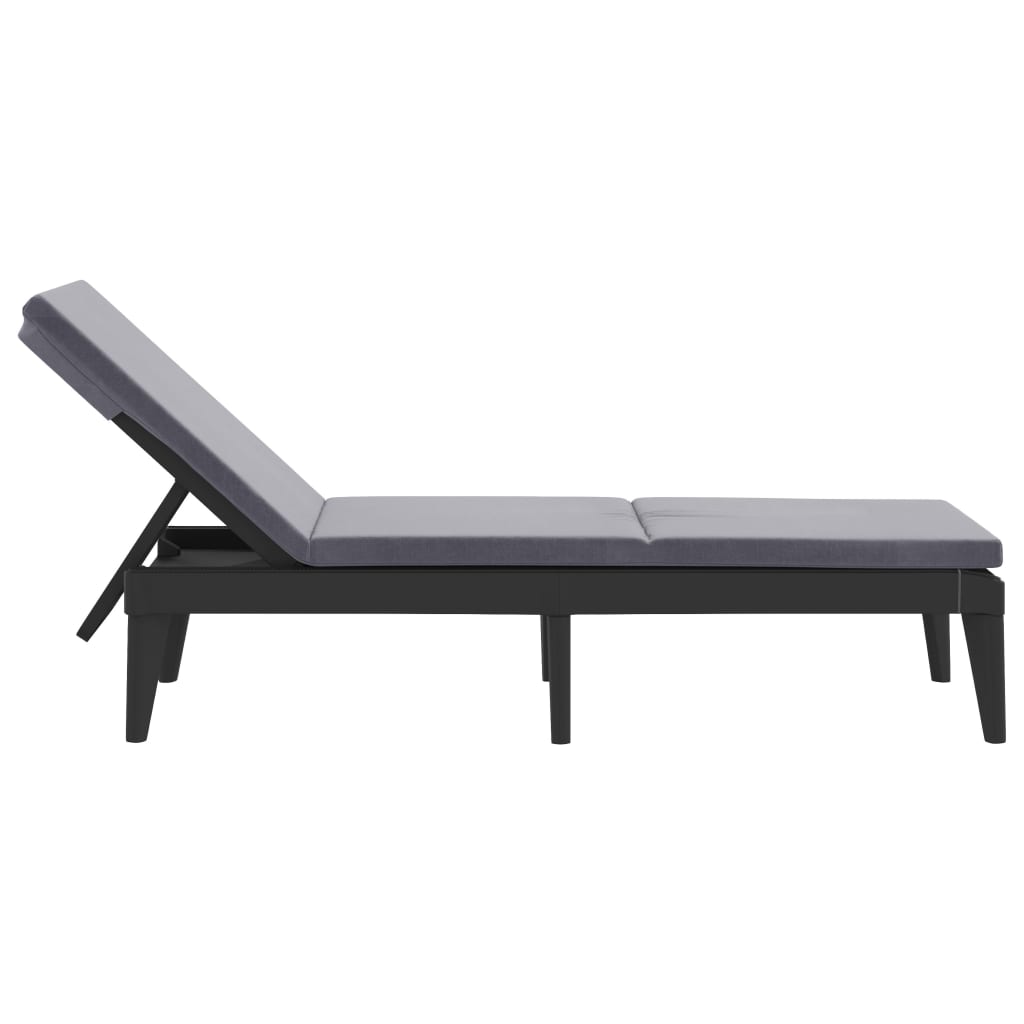 antracitszürke PP napozóágy párnával 186 x 60 x 29 cm