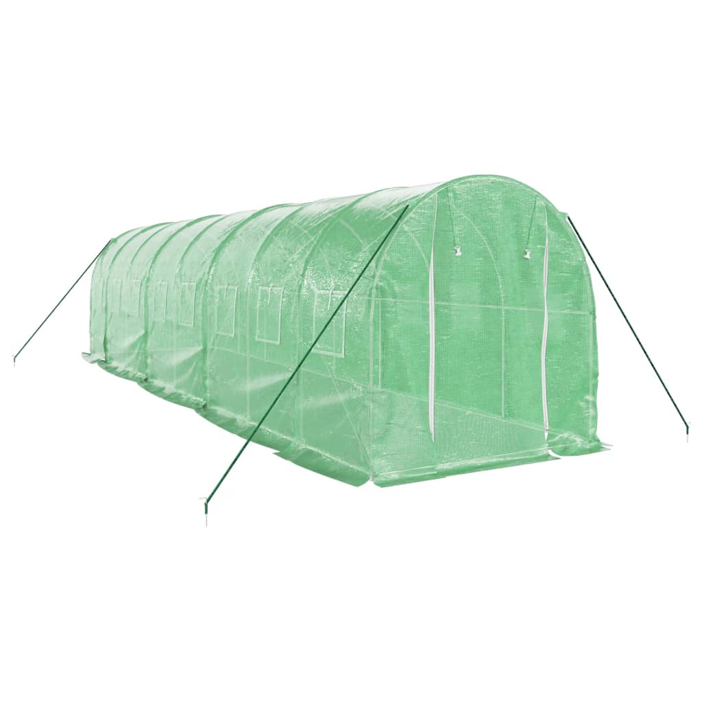 zöld acélvázas melegház 16 m² 8 x 2 x 2 m