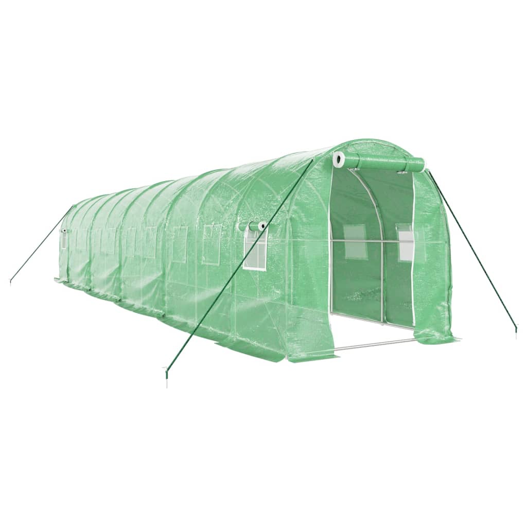 zöld acélvázas melegház 20 m² 10 x 2 x 2 m