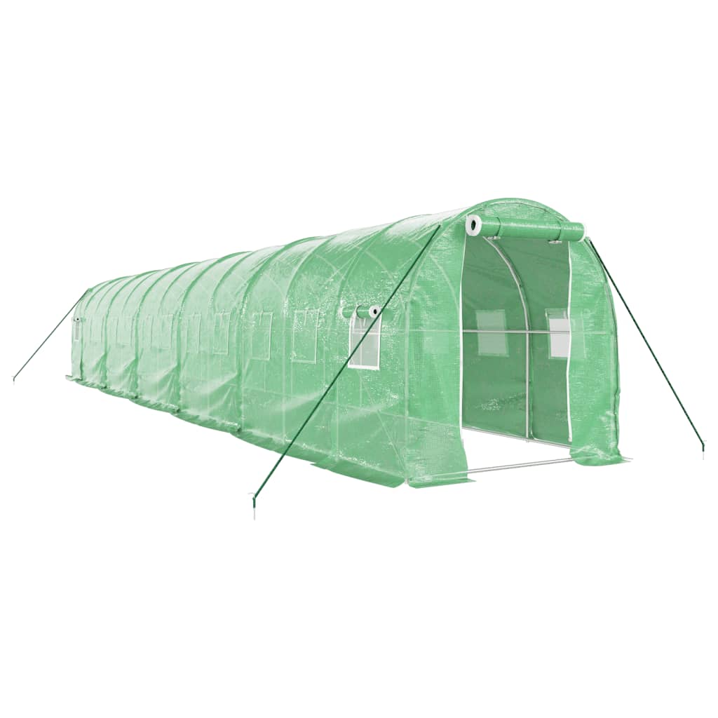 zöld acélvázas melegház 24 m² 12 x 2 x 2 m