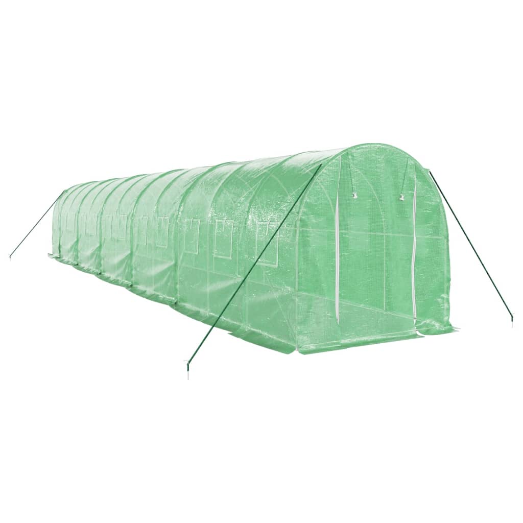 zöld acélvázas melegház 24 m² 12 x 2 x 2 m