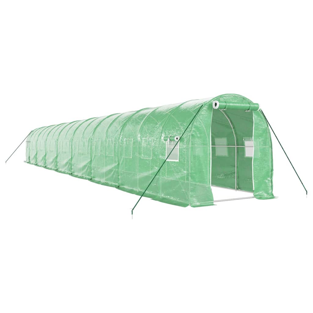 zöld acélvázas melegház 32 m² 16 x 2 x 2 m