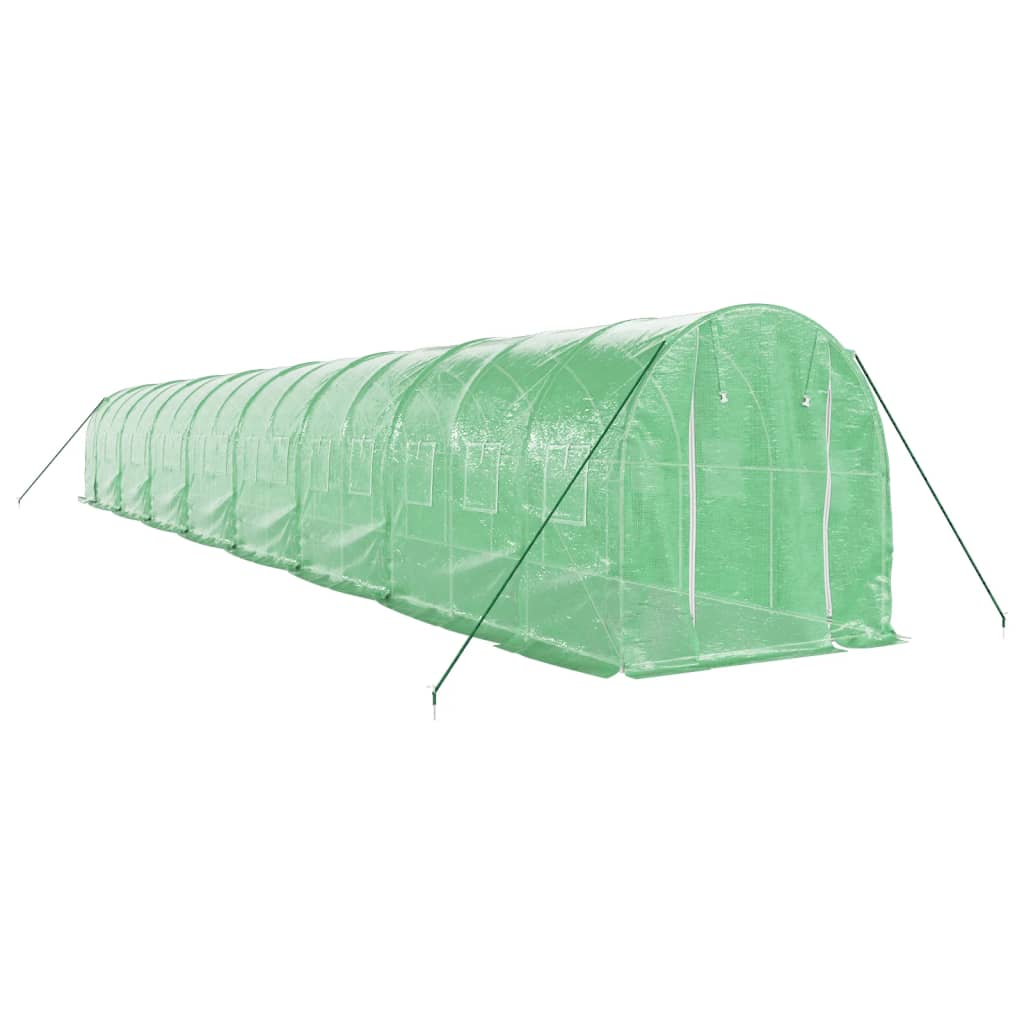 zöld acélvázas melegház 32 m² 16 x 2 x 2 m