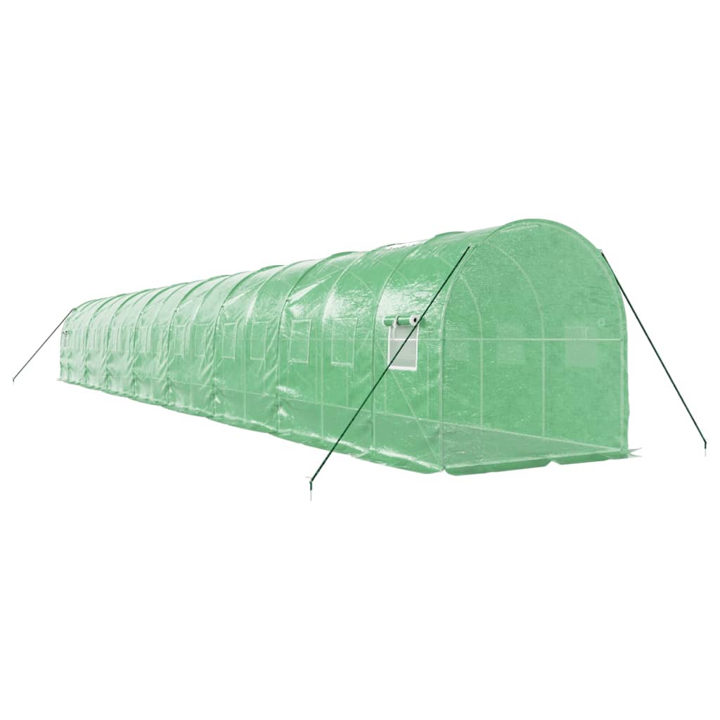 zöld acélvázas melegház 32 m² 16 x 2 x 2 m