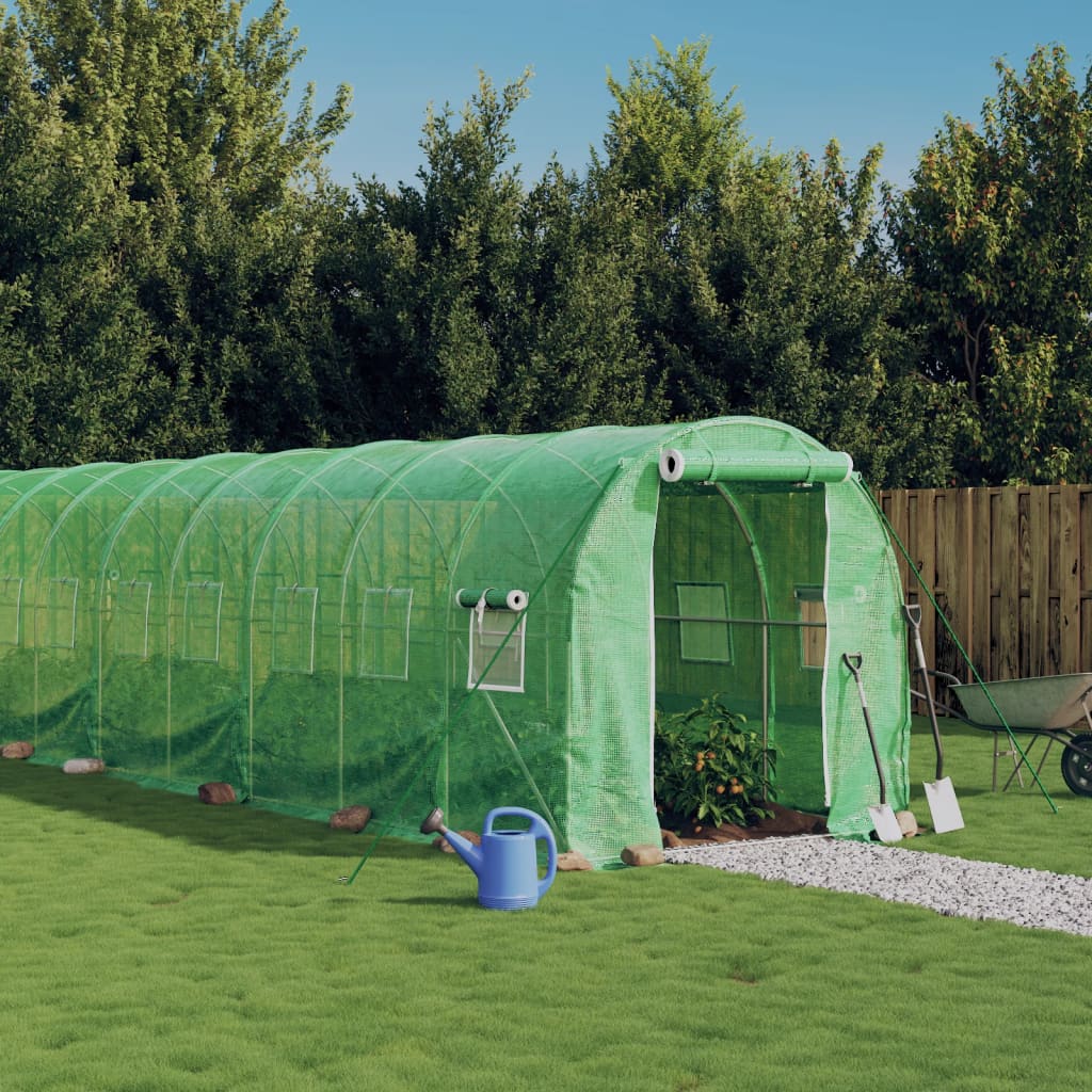 zöld acélvázas melegház 32 m² 16 x 2 x 2 m