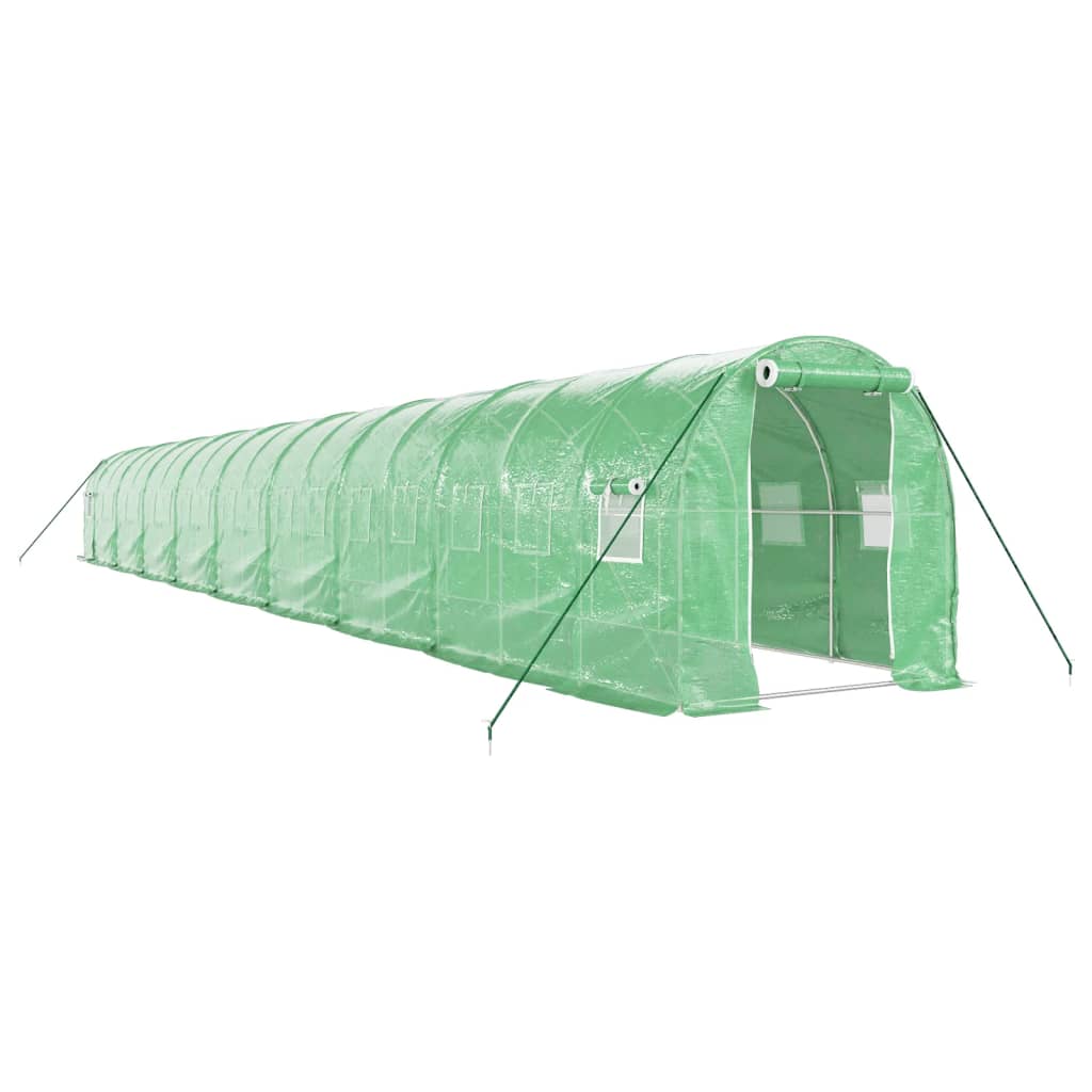 zöld acélvázas melegház 36 m² 18 x 2 x 2 m