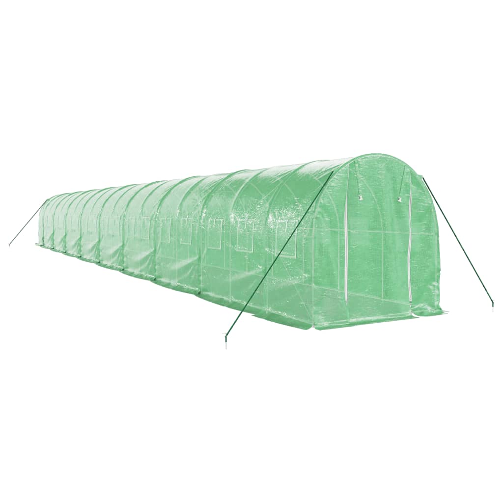 zöld acélvázas melegház 36 m² 18 x 2 x 2 m