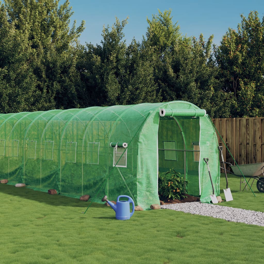 zöld acélvázas melegház 44 m² 22 x 2 x 2 m