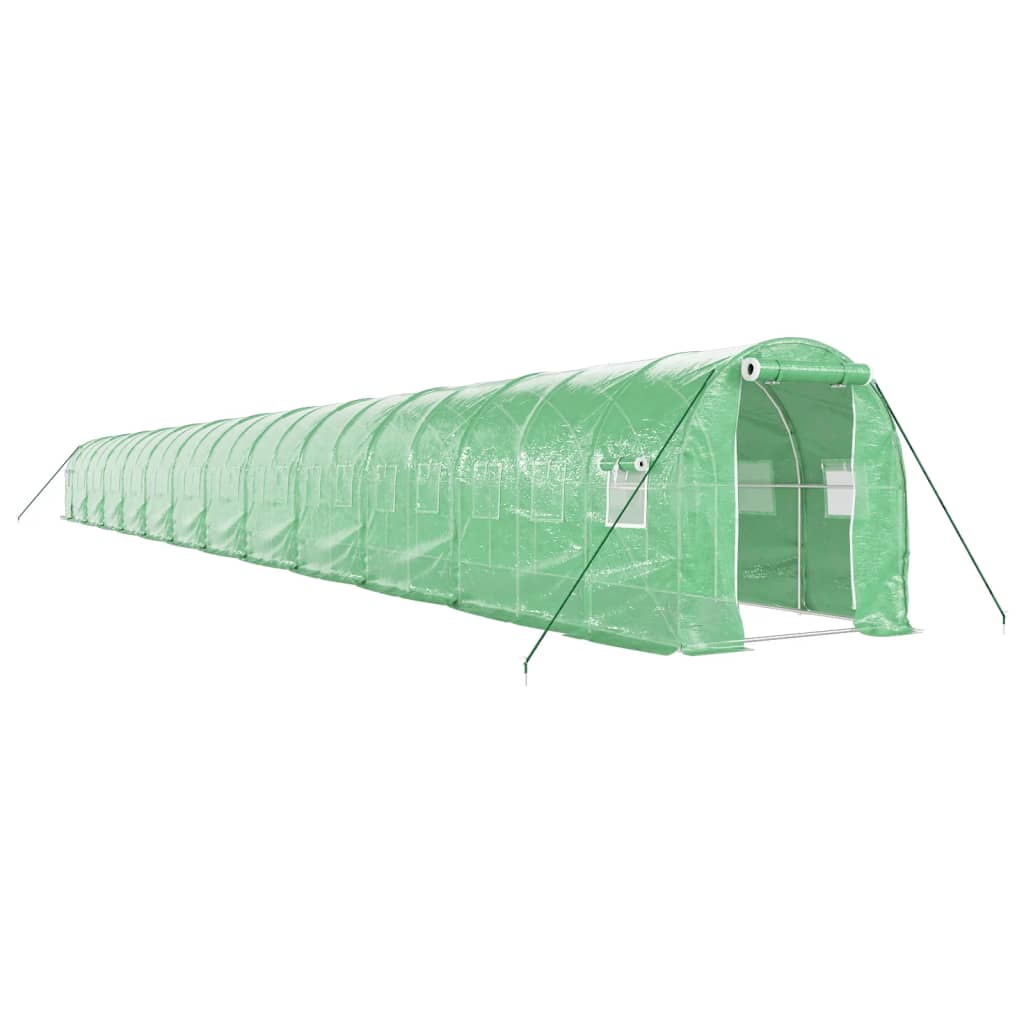 zöld acélvázas melegház 48 m² 24 x 2 x 2 m