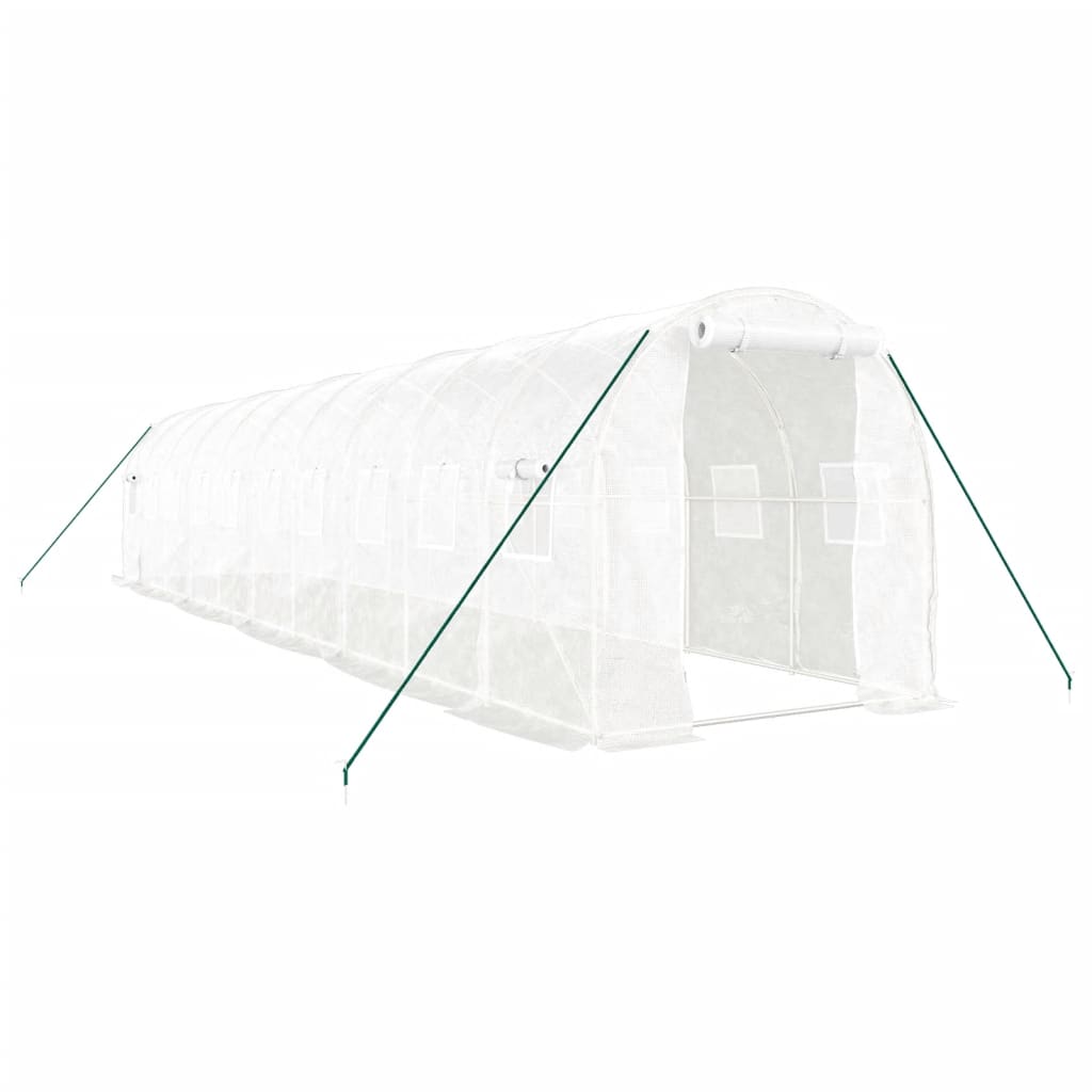 fehér acélvázas melegház 20 m² 10 x 2 x 2 m