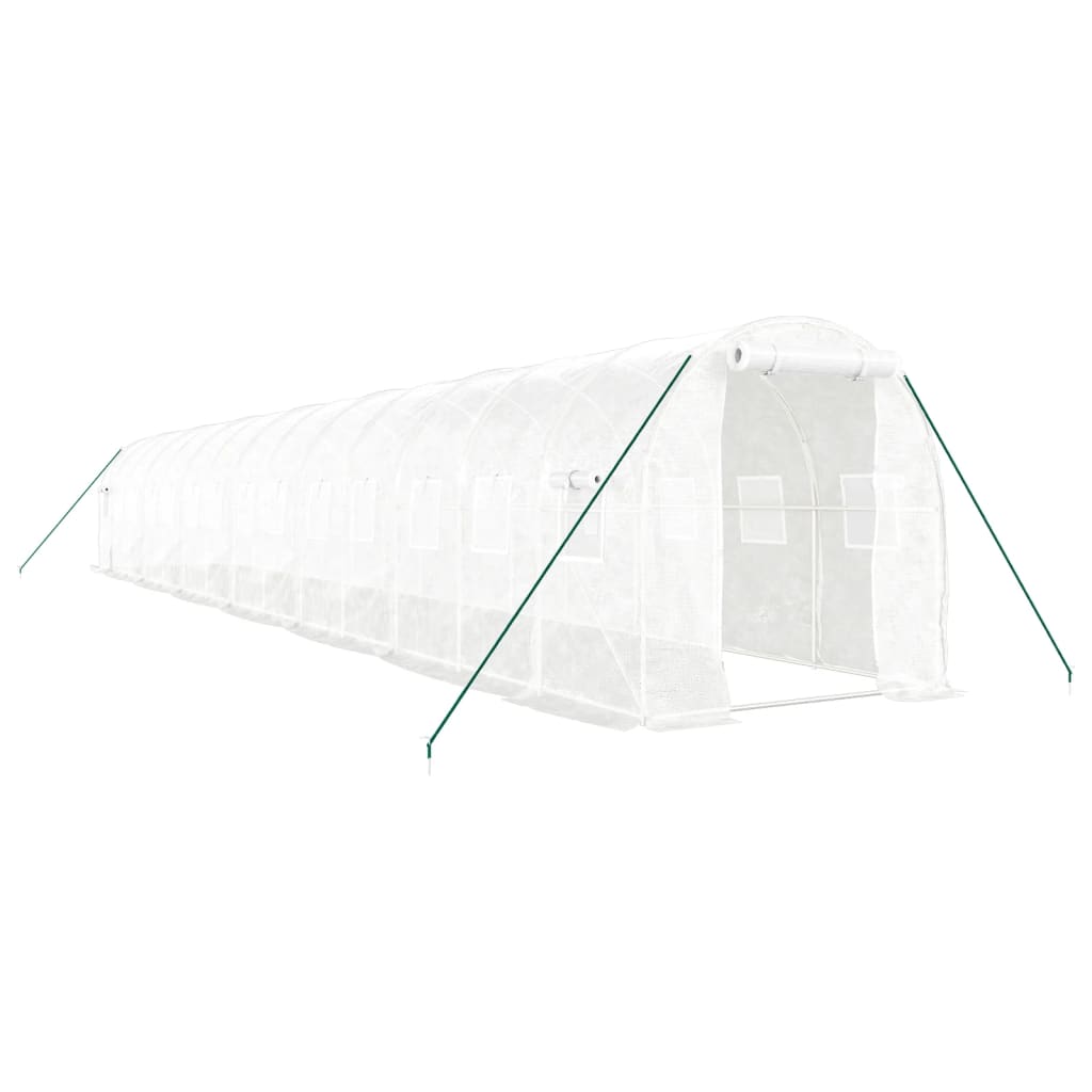 fehér acélvázas melegház 28 m² 14 x 2 x 2 m