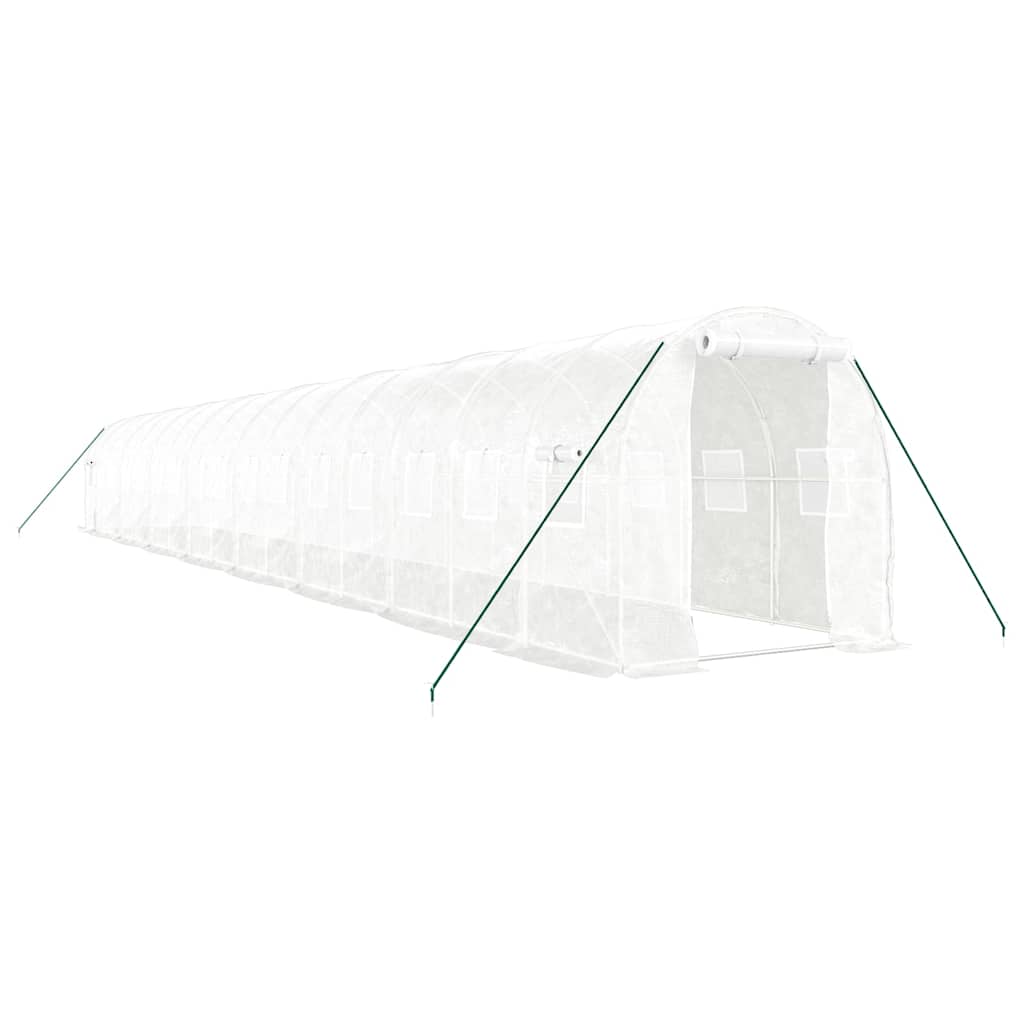 fehér acélvázas melegház 32 m² 16 x 2 x 2 m