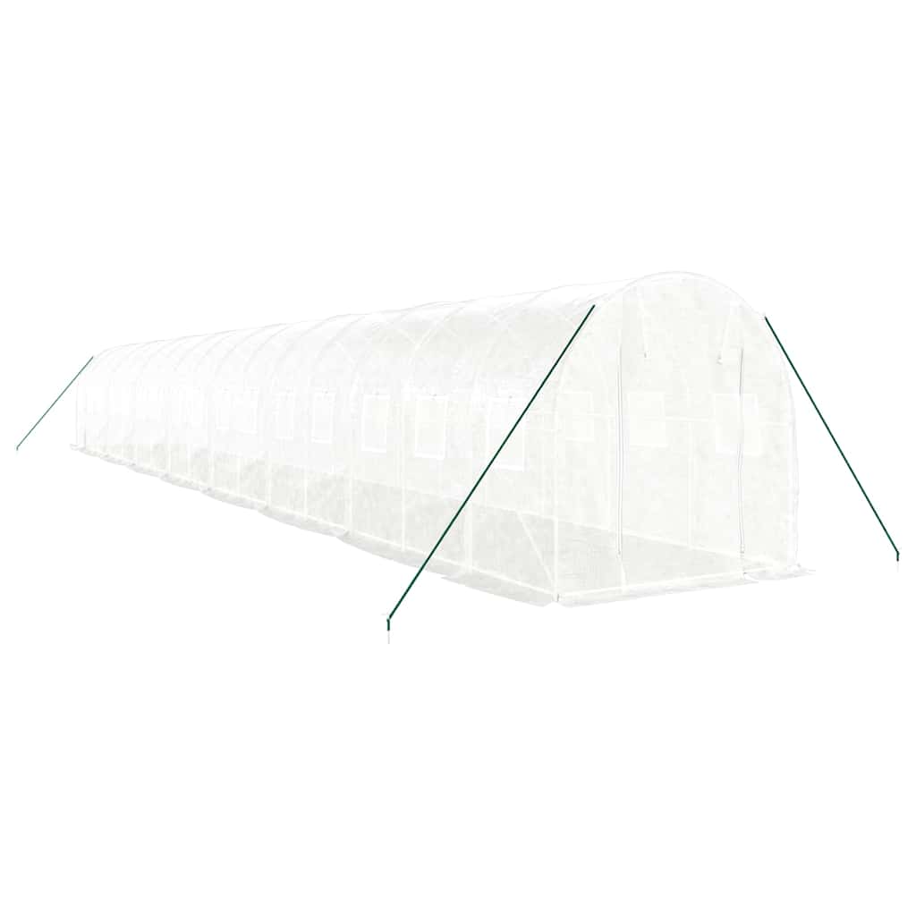 fehér acélvázas melegház 32 m² 16 x 2 x 2 m