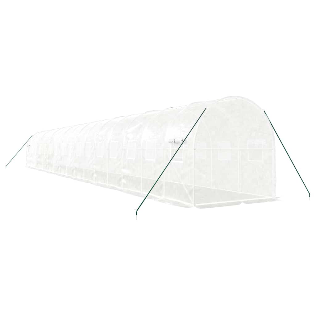fehér acélvázas melegház 32 m² 16 x 2 x 2 m