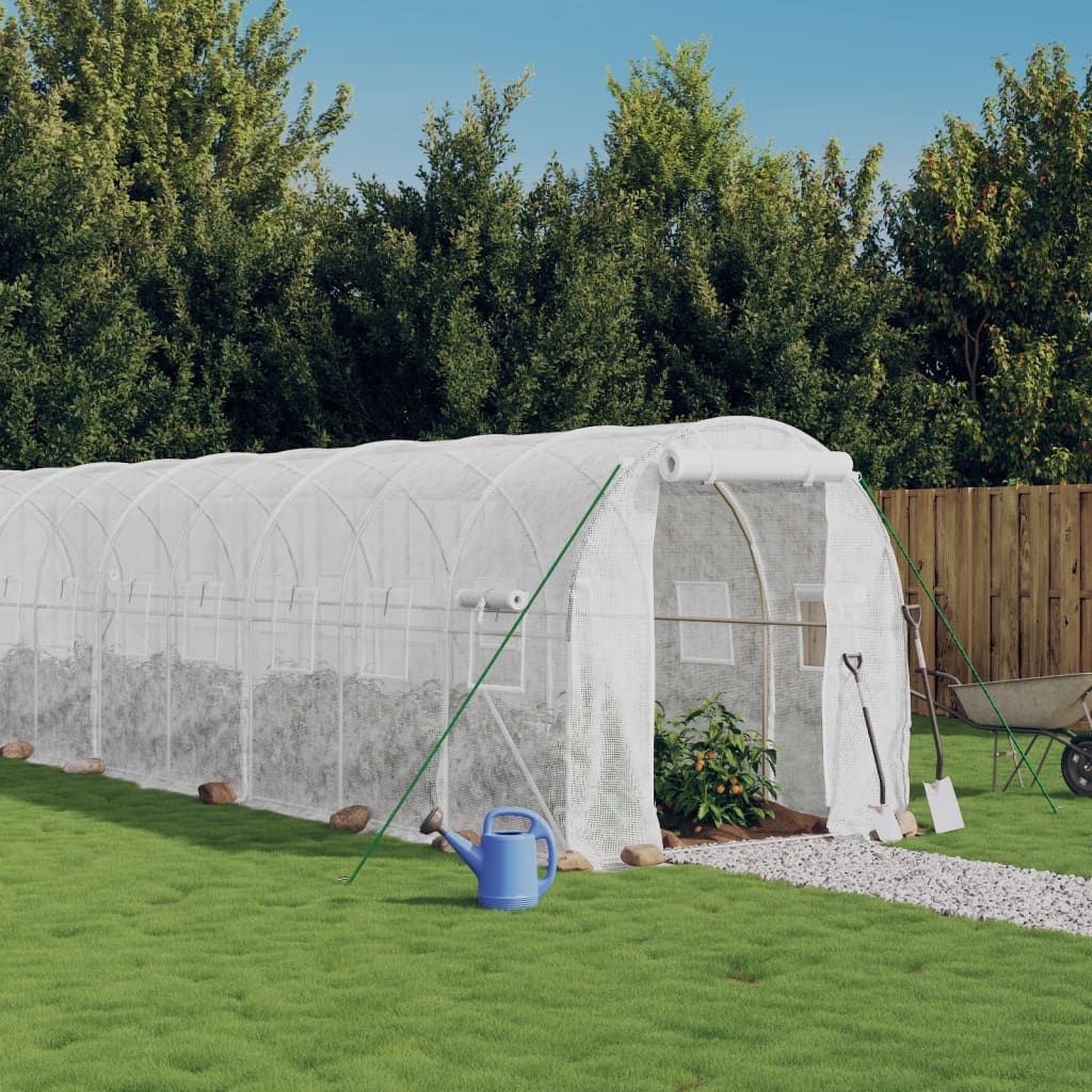 fehér acélvázas melegház 36 m² 18 x 2 x 2 m