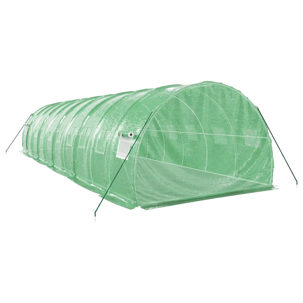 zöld acélvázas melegház 30 m² 10 x 3 x 2 m