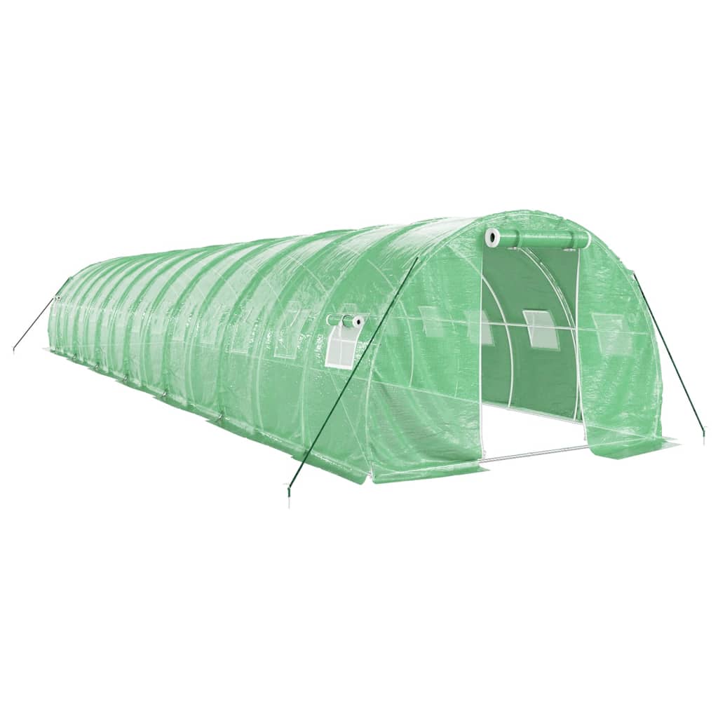 zöld acélvázas melegház 42 m² 14 x 3 x 2 m
