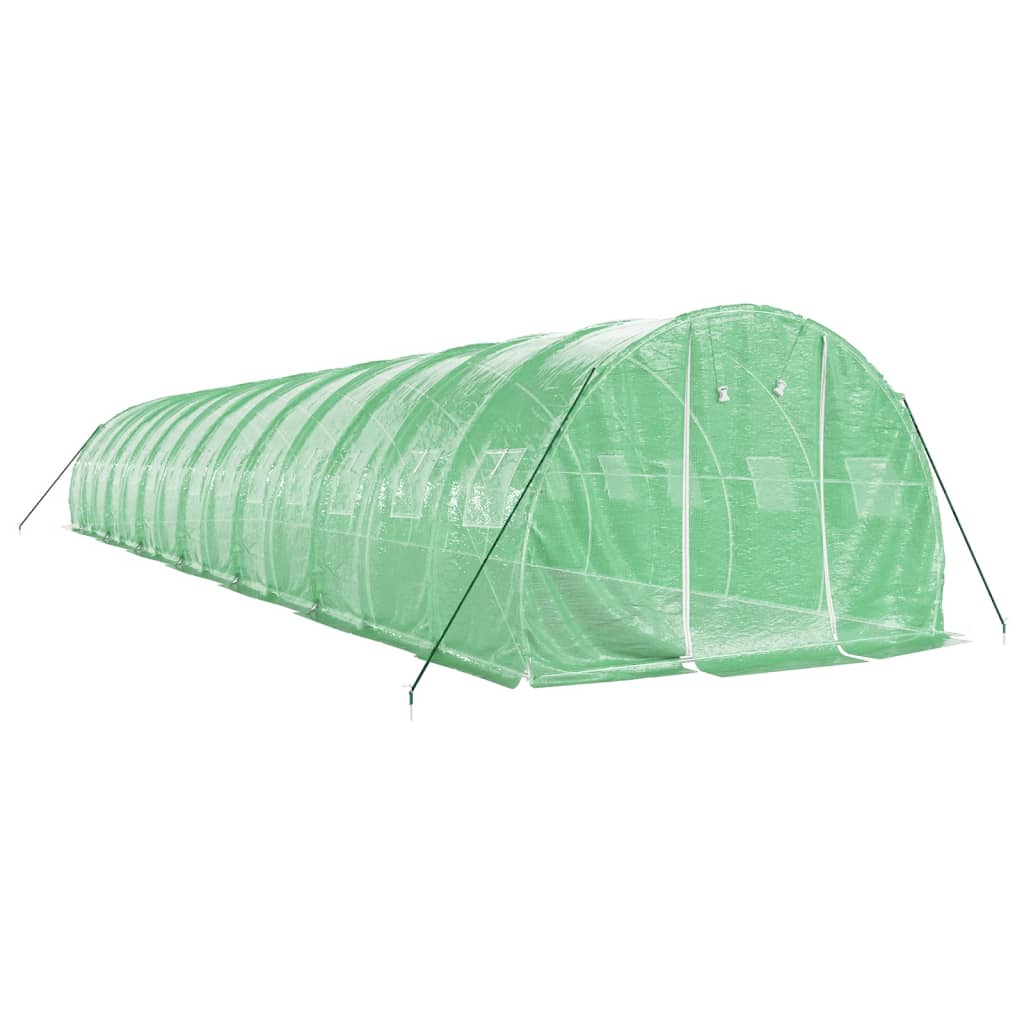 zöld acélvázas melegház 42 m² 14 x 3 x 2 m