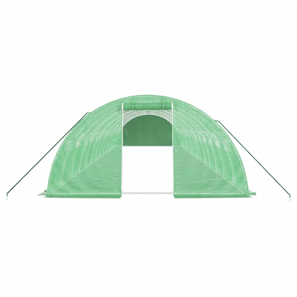 zöld acélvázas melegház 56 m² 14 x 4 x 2 m