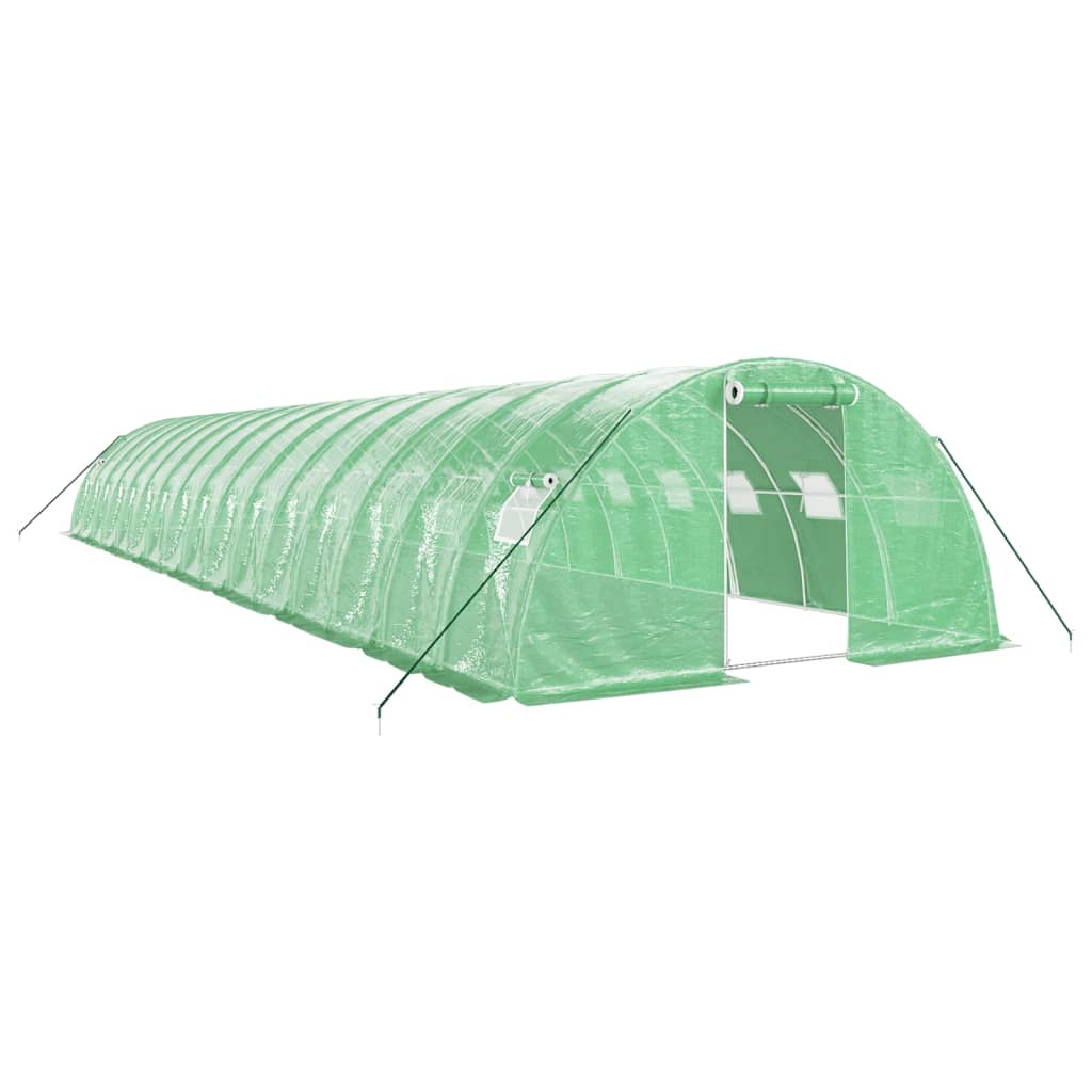 zöld acélvázas melegház 64 m² 16 x 4 x 2 m