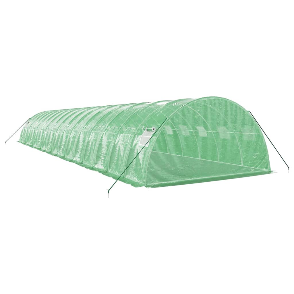 zöld acélvázas melegház 64 m² 16 x 4 x 2 m