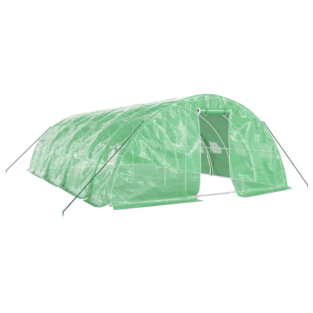 zöld acélvázas melegház 40 m² 8 x 5 x 2,3 m