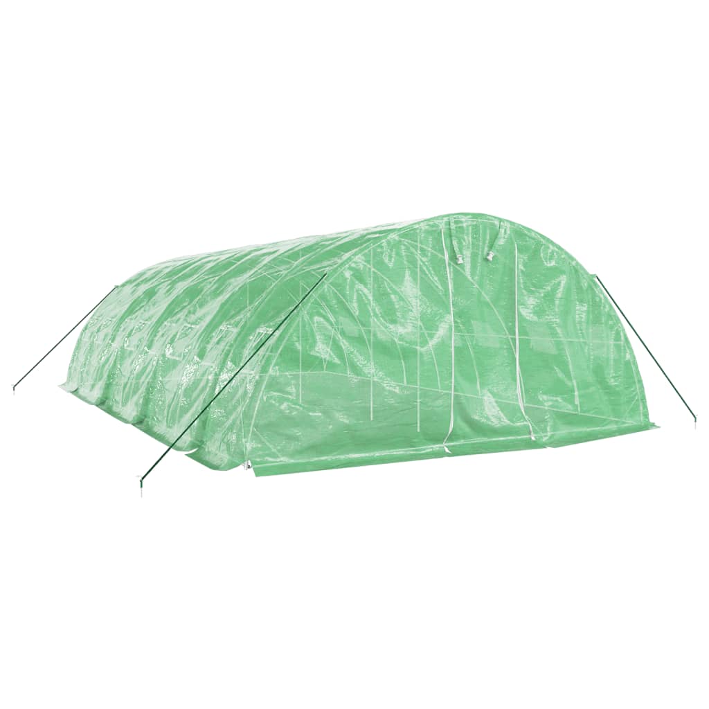 zöld acélvázas melegház 40 m² 8 x 5 x 2,3 m
