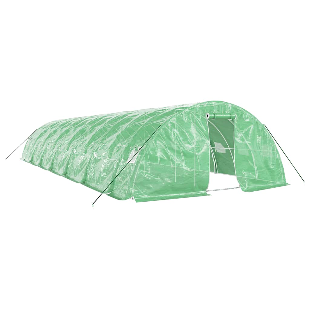 zöld acélvázas melegház 70 m² 14 x 5 x 2,3 m