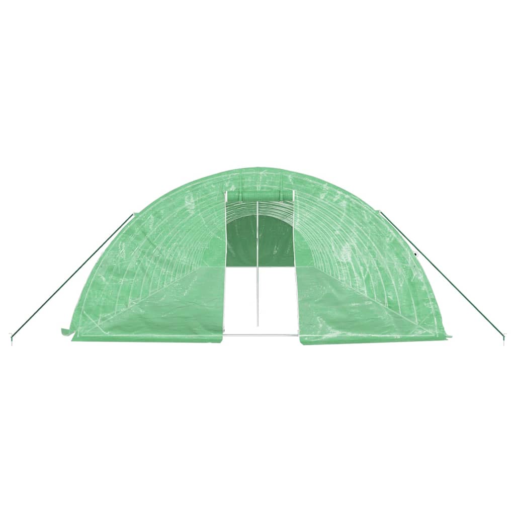 zöld acélvázas melegház 80 m² 16 x 5 x 2,3 m