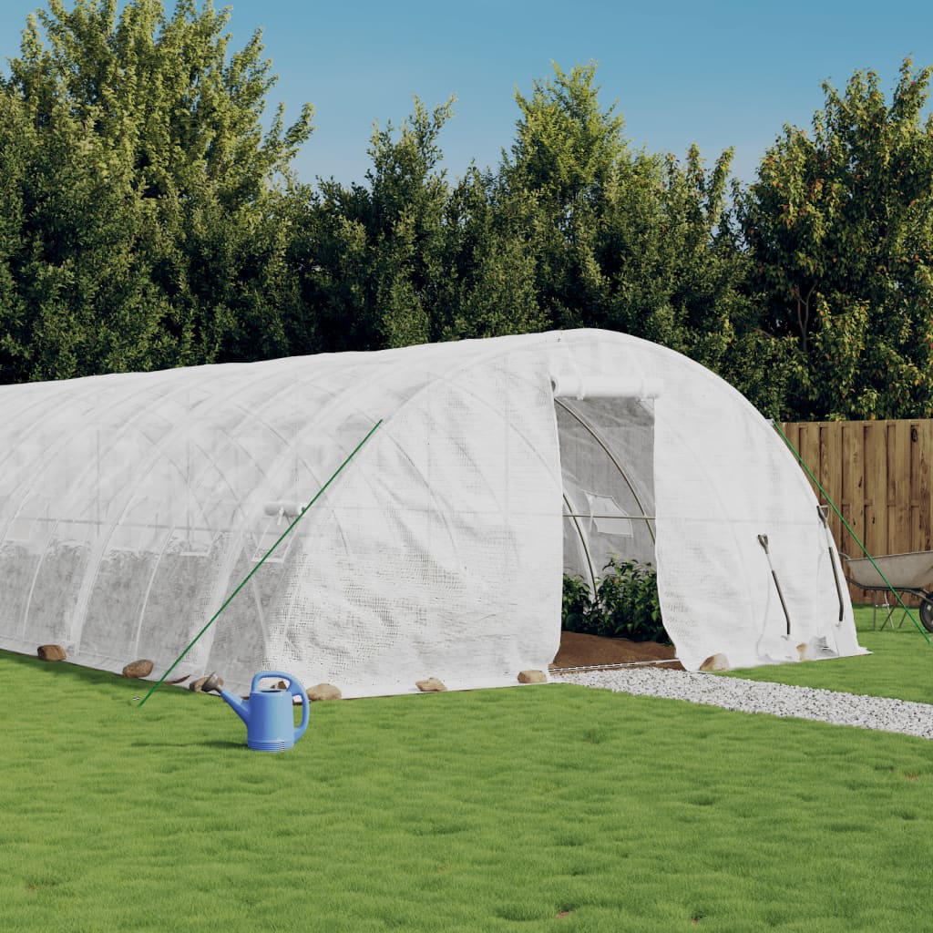 fehér acélvázas melegház 50 m² 10 x 5 x 2,3 m