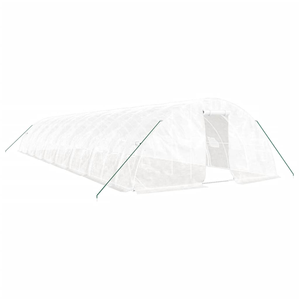 fehér acélvázas melegház 80 m² 16 x 5 x 2,3 m